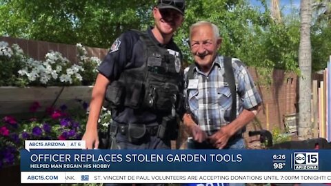 Mesa officer donates supplies after avid gardener had his tools stolen