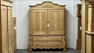 Large Very Old Dutch Pine Linen Press With 2 Drawers (v6100I) @PinefindersCoUk