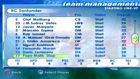 FIFA 2001 RC Santander Overall Player Ratings