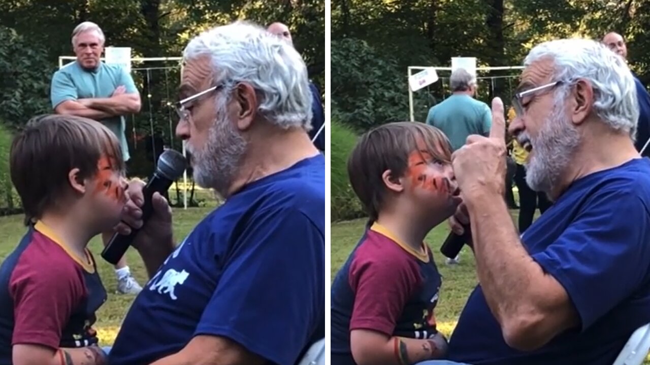 Grandpa sweetly serenades happy little kid