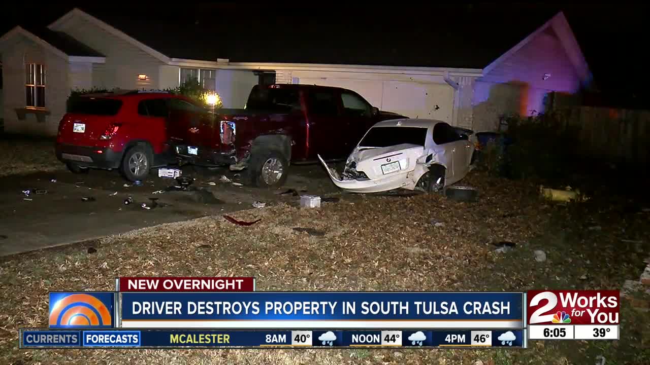 Driver destroys property in south Tulsa crash