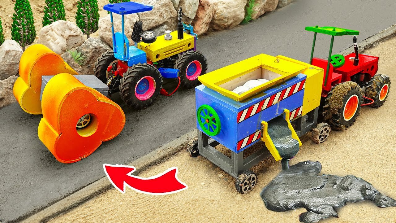 Diy tractor making mini New Concrete Mixer diy Rollers Tractor making New Road | HP Mini @DiyFarm