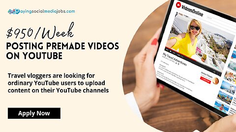 $950/week posting premade videos on YouTube#Online# Social Media# Jobs#