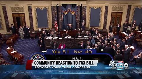 Community members voice their concerns after tax bill passed the senate