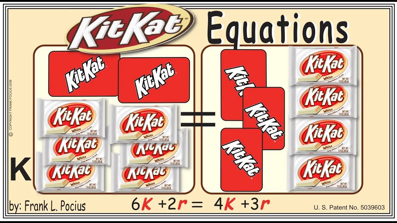 VISUAL KITKAT WHITE 6K+2r=4K+3r EQUATION _ SOLVING BASIC EQUATIONS _ SOLVING BASIC WORD PROBLEMS