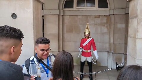 The group was thrown out by armed police for triying to get the kings guard to shout #thekingsguard