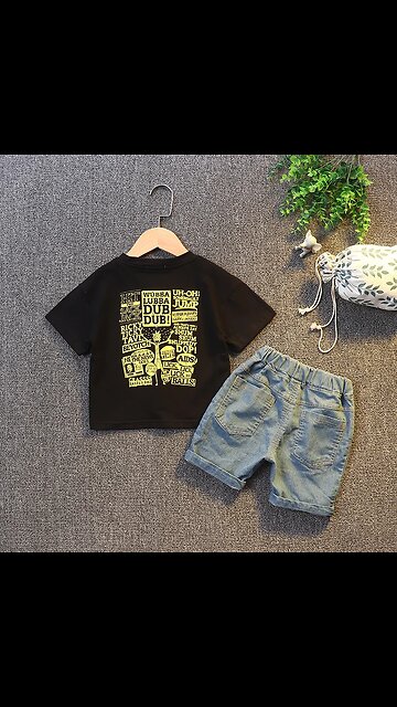 Summer Baby boys Clothes suits Cotton Children girls Tshirt +Denim Shorts sets fashion