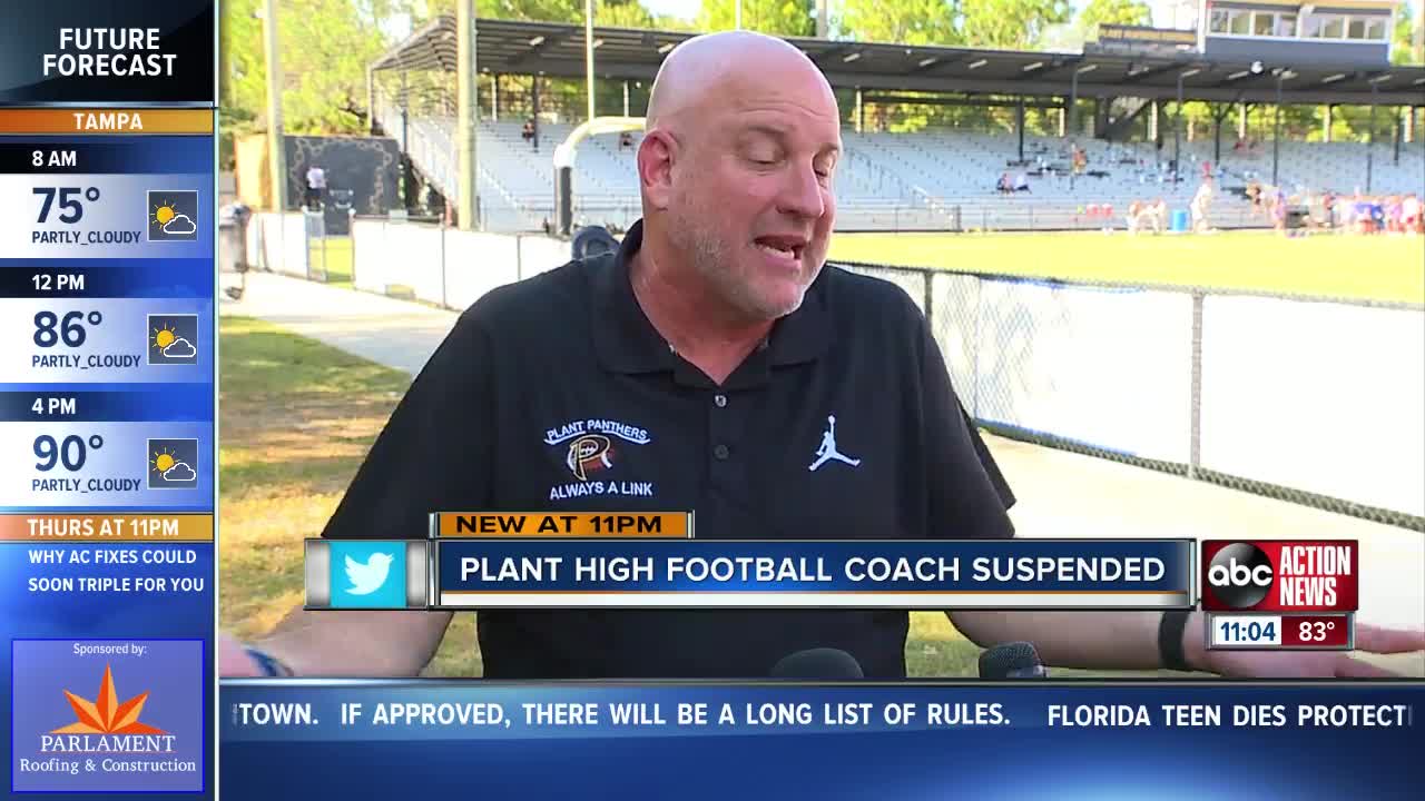 Plant coach facing 6-week suspension says he was helping student-athlete who had 'no place to go'