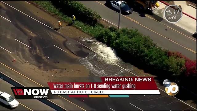 Water main bursts on I-8 sending water gushing