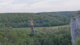 Have you ever seen someone do the 'moonwalk' across a slackline?