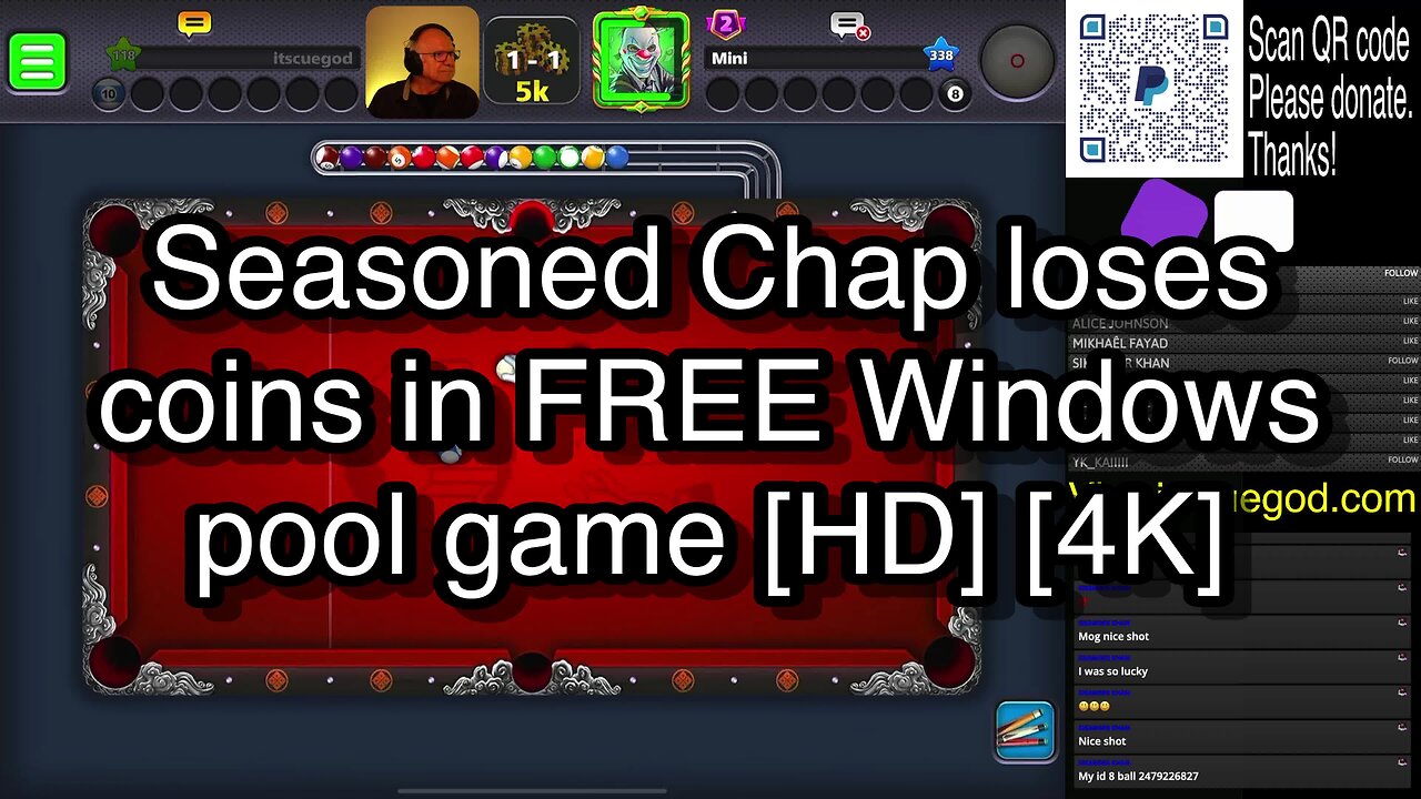 Seasoned Chap loses coins in FREE Windows pool game [HD] [4K] 🎱🎱🎱 8 Ball Pool 🎱🎱🎱[ReRun]