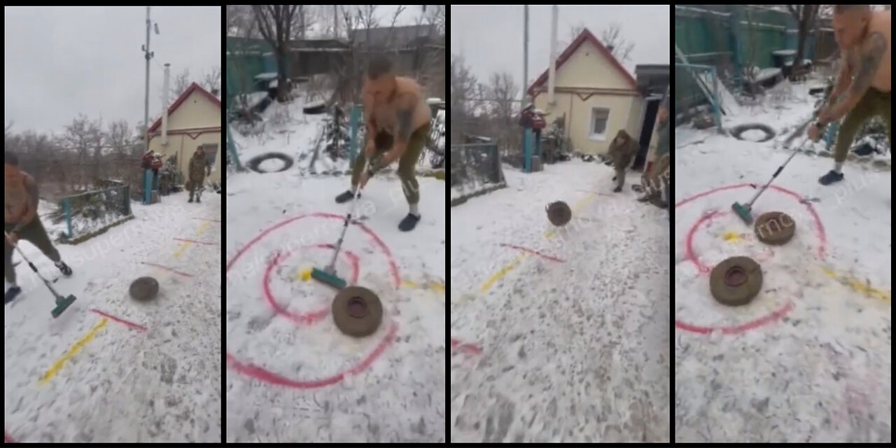 Ukrainian soldiers relaxed Curling with anti-tank mines