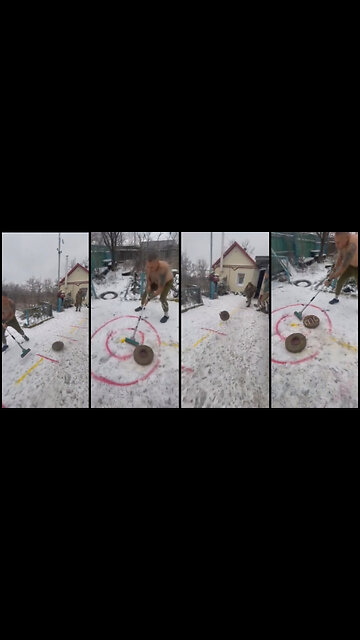 Ukrainian soldiers relaxed Curling with anti-tank mines