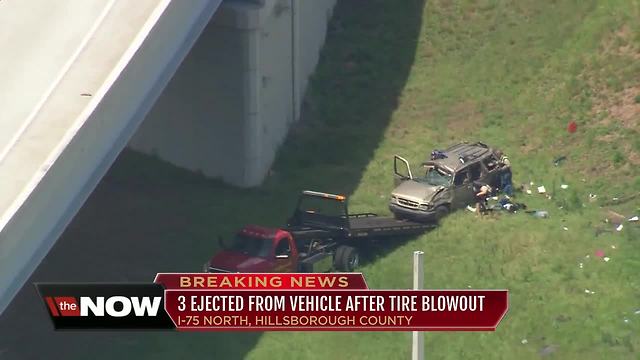 3 ejected from vehicle after blowout on I-75 NB in Hillsborough County