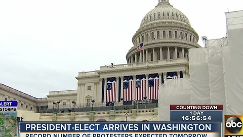 President-elect arrives in Washington DC the night before the inauguration