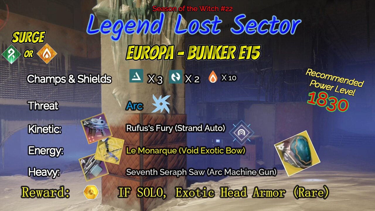 Destiny 2 Legend Lost Sector: Europa - Bunker E15 on my Solar Warlock 11-14-23