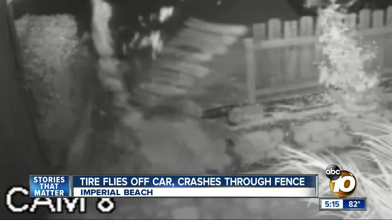 Flying Tire Crashes through fence in IB