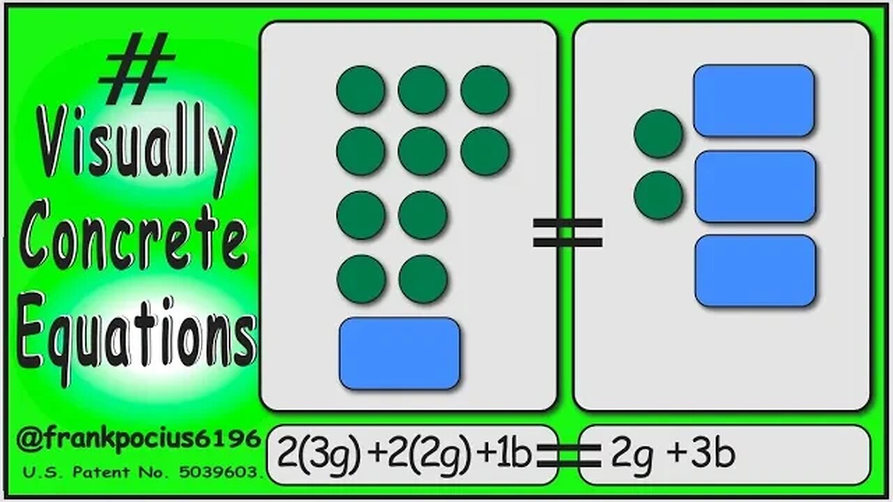 VISUAL EQUATION _ 10g +1b = 2g +3b _ SOLVING BASIC EQUATIONS _ SOLVING BASIC WORD PROBLEMS