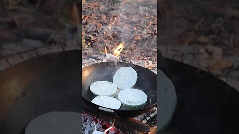 Fried Green Tomatoes Over Campfire with Goat Cheese and Horseradish!