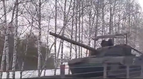 Tank with Metal Cage belonging to the Russian Federation on its way to Ukraine