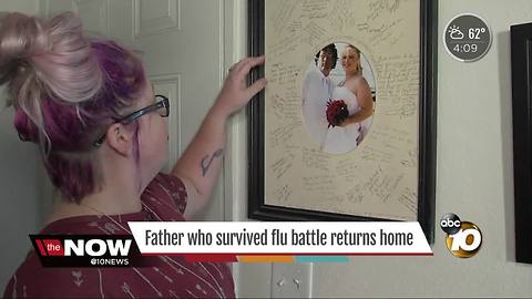 Flu survivor returns home