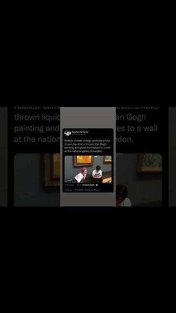 Climate change protesters have thrown liquid at a Van Gogh painting and glued themselves to a wall.