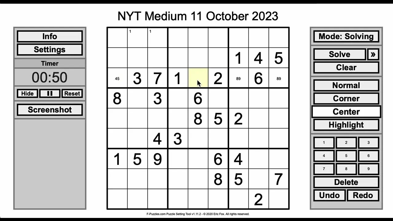 Sudoku 2023 10 11 medium - odd and even parity, again