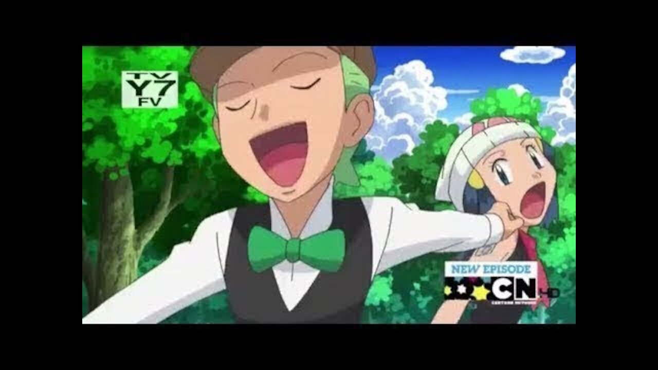 Pokemon Best Wishes: Cilan pushes Dawn out of his way