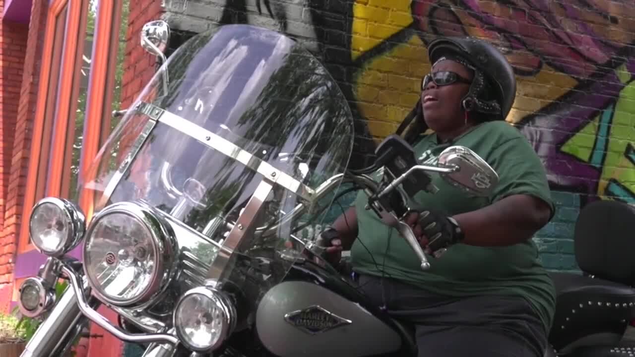 Lansing can't help but smile hearing Rose Cooper belt gospel classics on her 2013 Harley