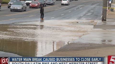 Water Main Break Closes Lanes Of S. Gallatin Pk.