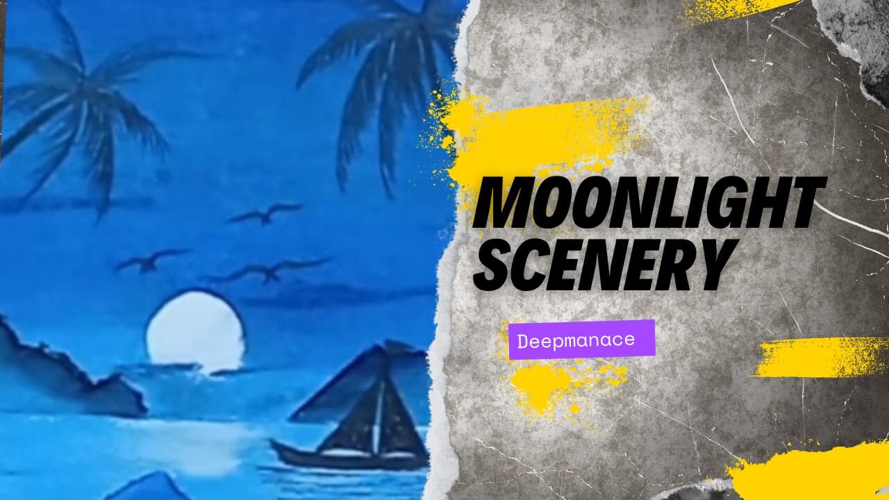 Oil pastel drawing // Easy moonlight drawing // moonlight night scenery drawing