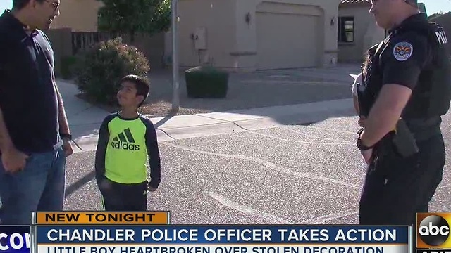 Chandler police officer brightens the day of boy whose inflatable decoration was stolen