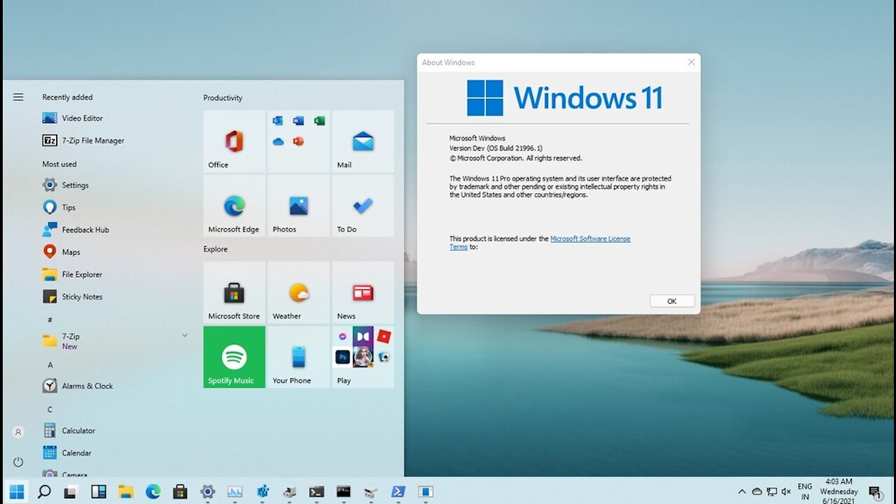 Windows 11 Beta teaser on touch screen