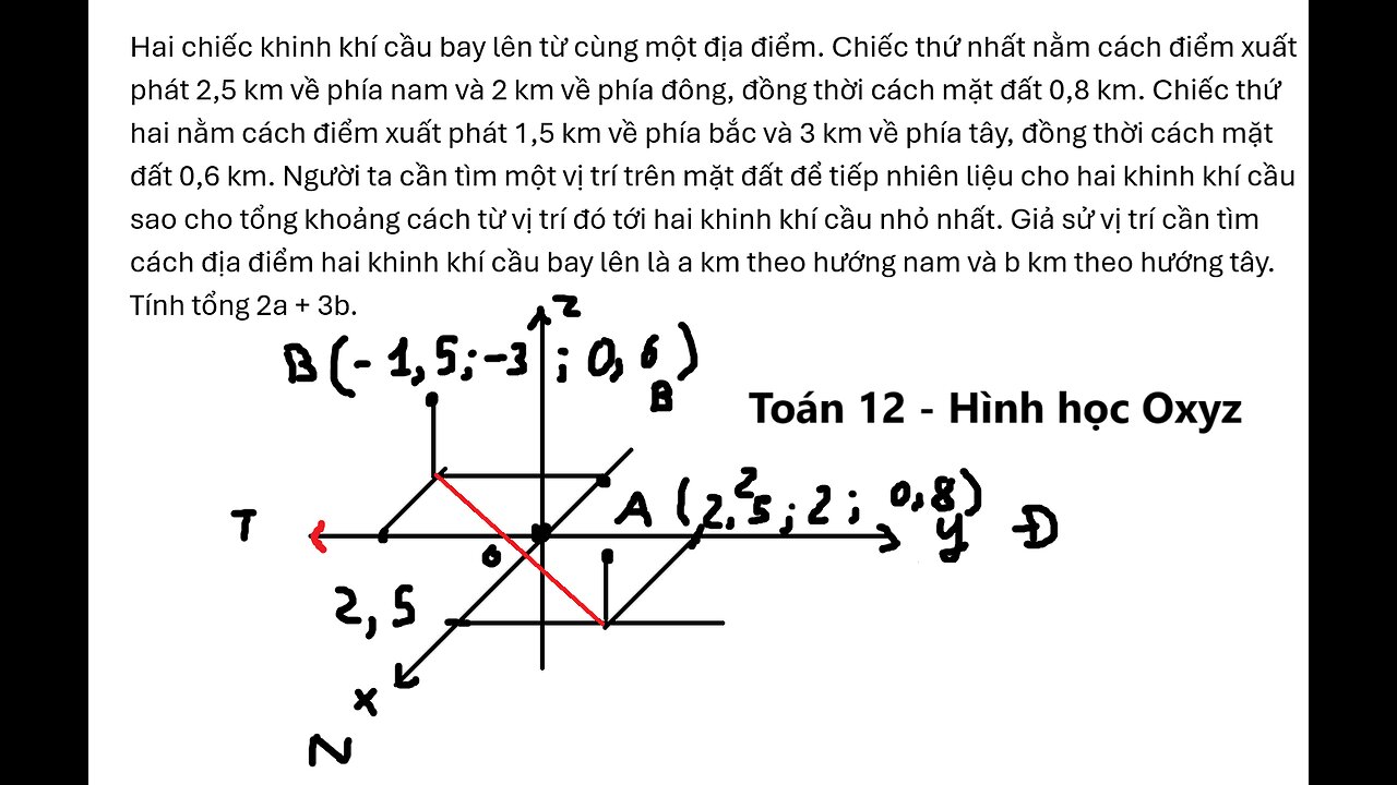 Hai chiếc khinh khí cầu bay lên từ cùng một địa điểm. Chiếc thứ nhất nằm cách