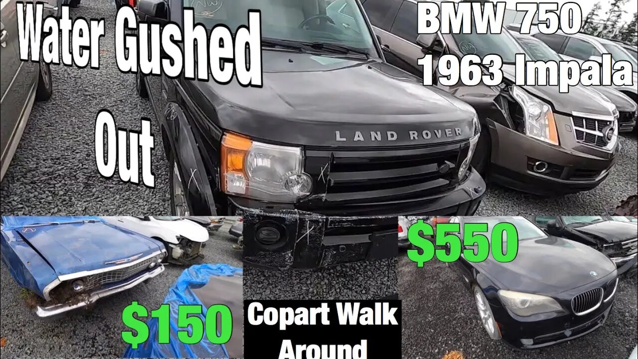 Copart Walk Around Flooded Land Rover, 1963 impala, 750il BMW