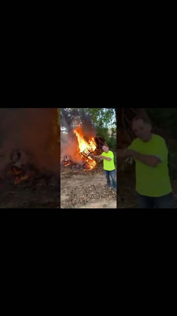 Burning a pile of leaves with Micky