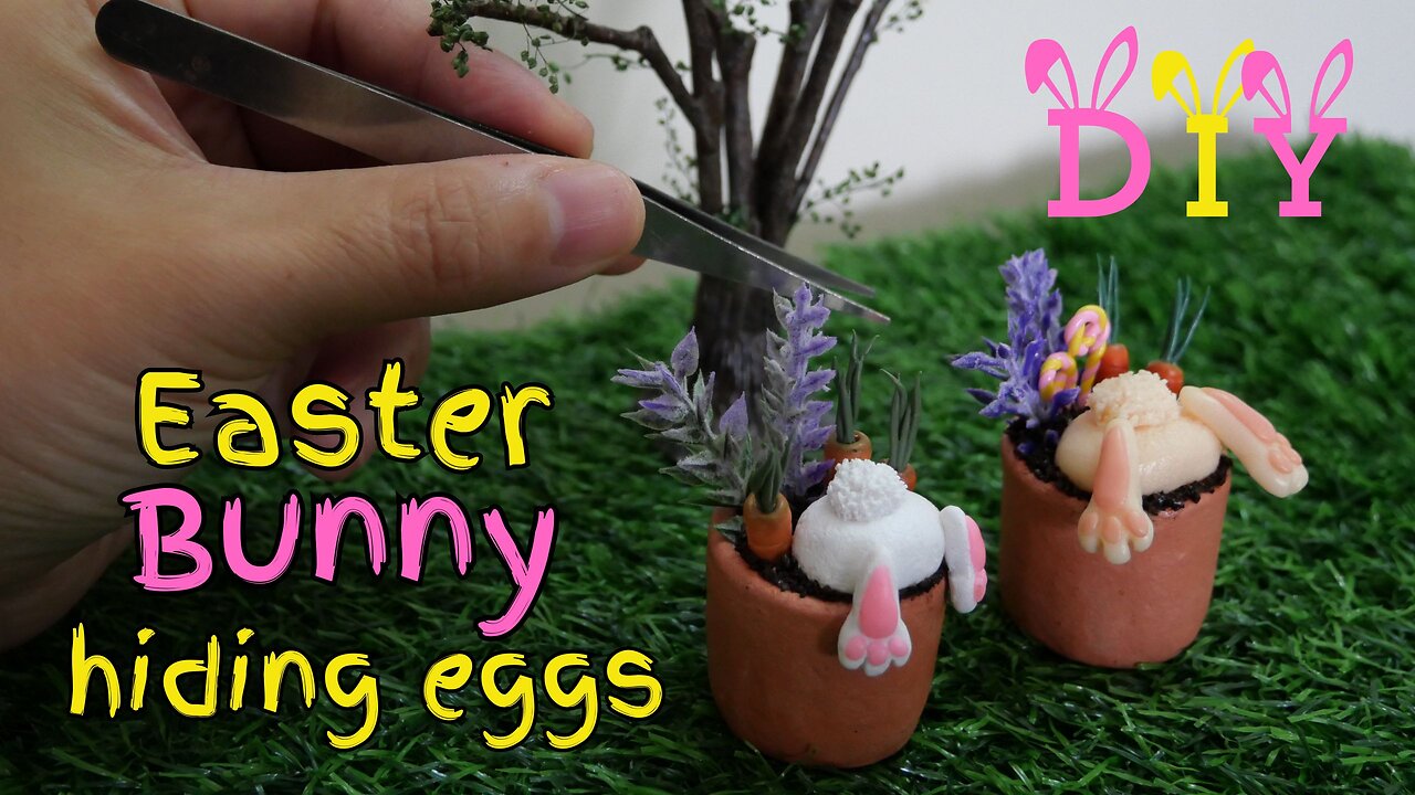 ＜DIY＞Miniature Easter Bunny🐇 hiding eggs in flower pots/＜DIY＞ミニチュアイースターバニー🐰植木鉢