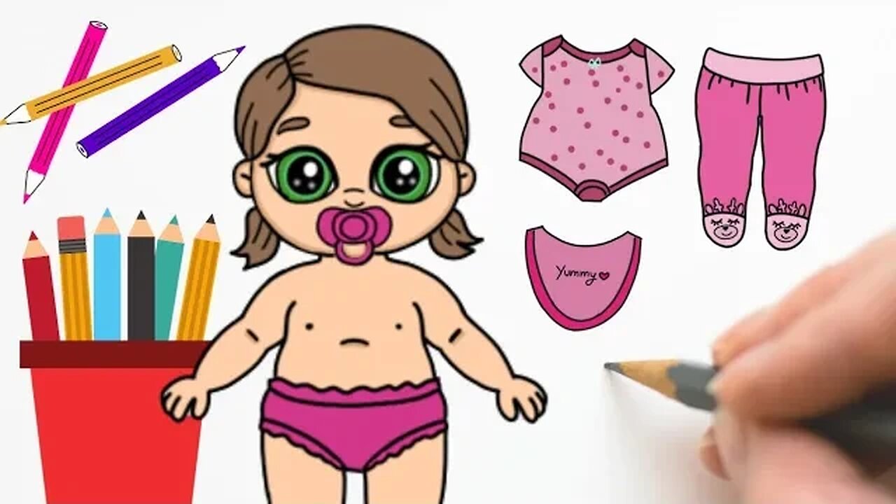 CONO DESENHAR BEBÊ+ ROUPINHAS LINDAS + BABADOR #bonecadepapel #bebe #paperdolls