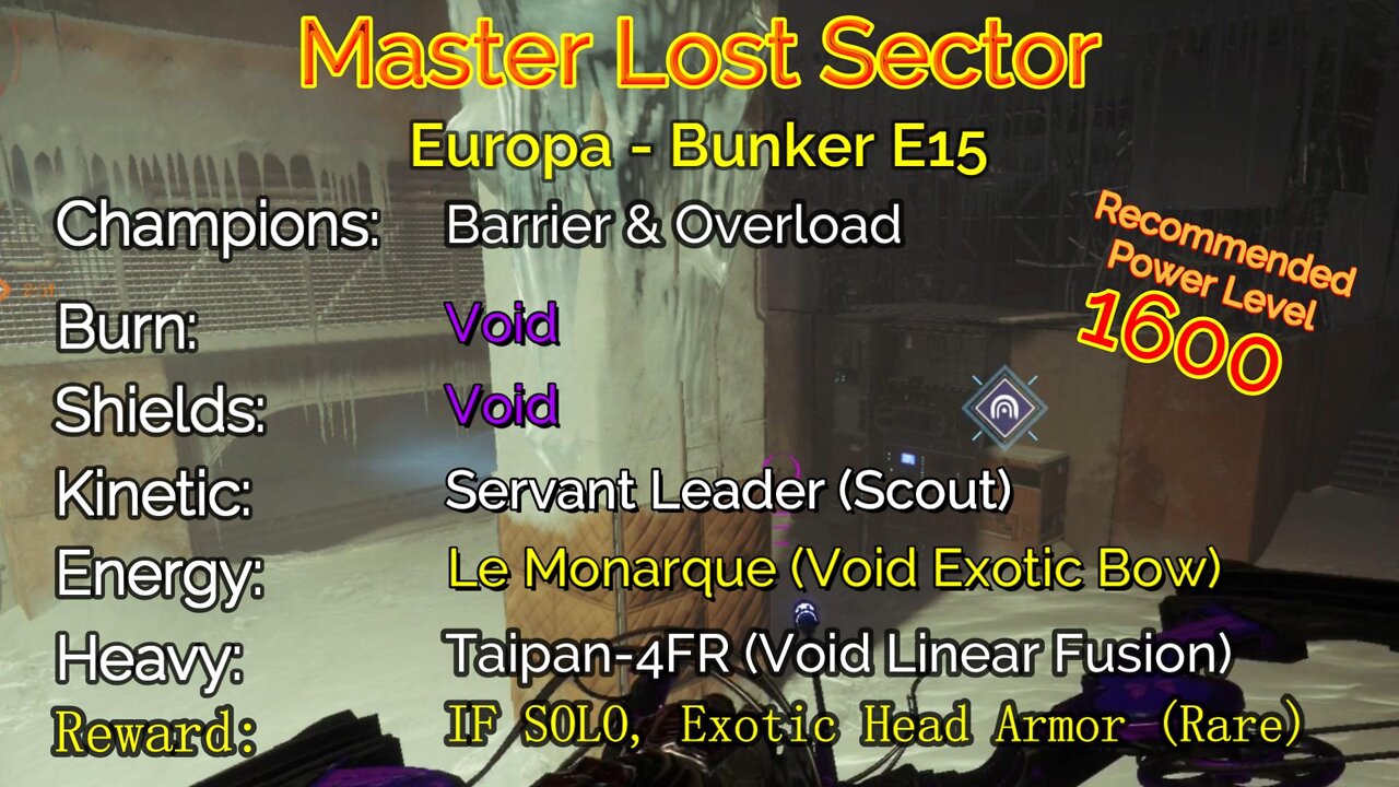 Destiny 2 Master Lost Sector: Europa - Bunker E15 on my Warlock 10-18-22