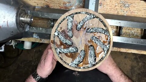 woodturning a pewter shavings dish-9