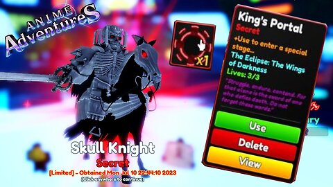 COMO PEGAR O SECRETO SKULL KNIGHT NO ANIME ADVENTURES??? (King's Portal)