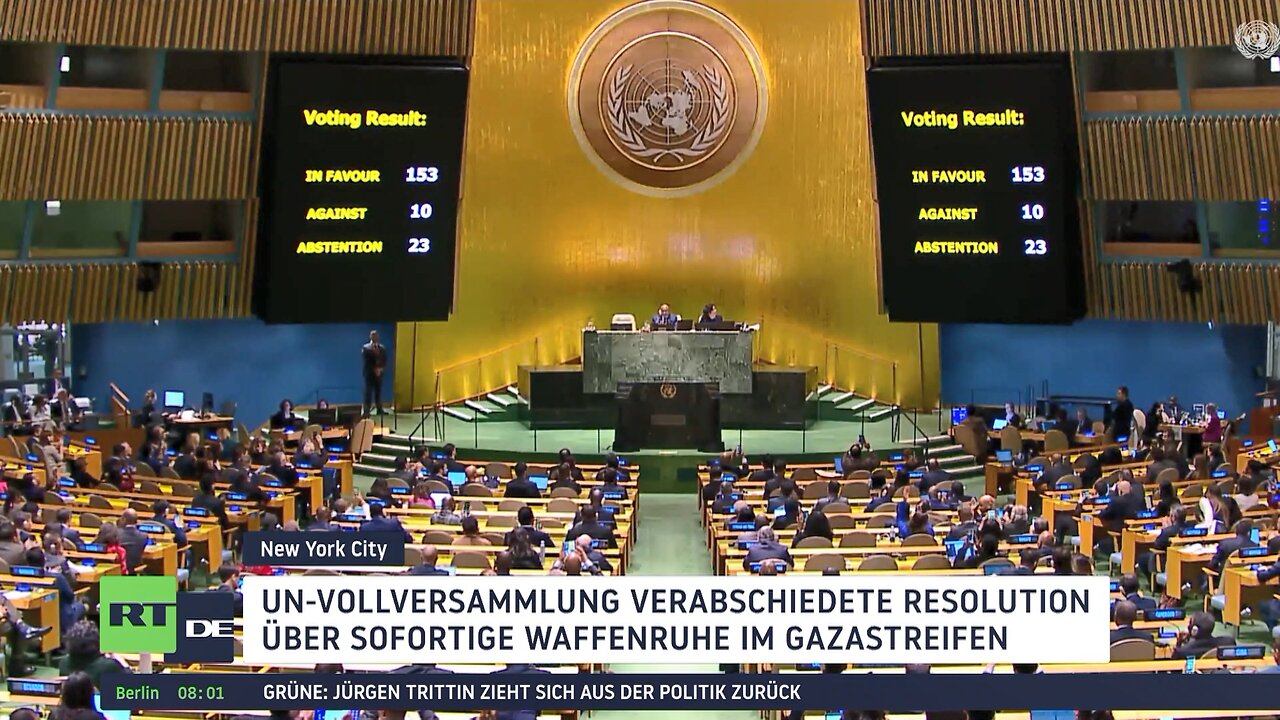 Gazastreifen: UN-Vollversammlung verabschiedet Resolution über sofortige Waffenruhe