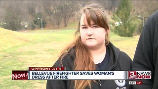 Firefighter grabs dress after fire