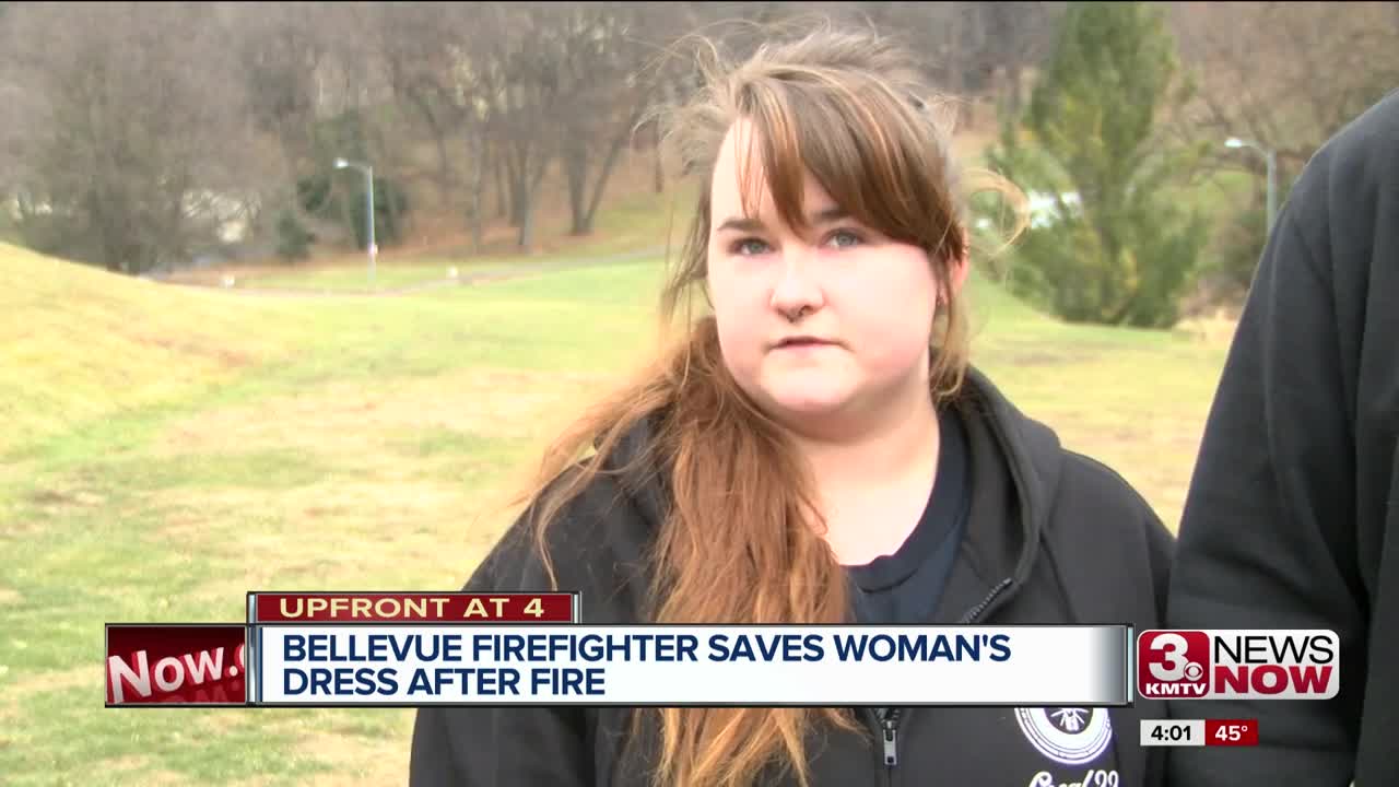 Firefighter grabs dress after fire