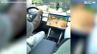 It's now possible to play video games behind the wheel of a Tesla!