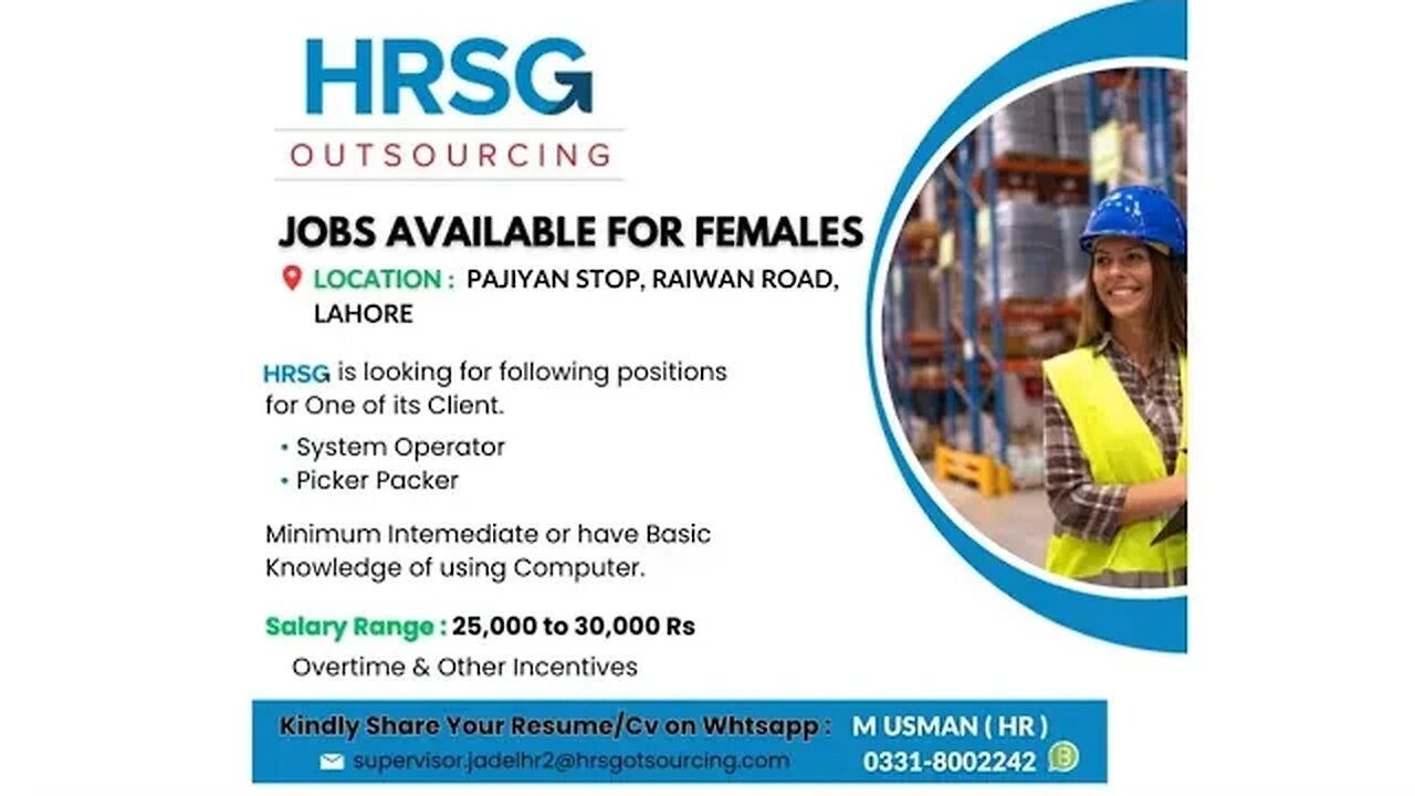 Jobs Available For Females In Lahore | HRSG Outsourcing Pvt Ltd | | Daraz.Pk |