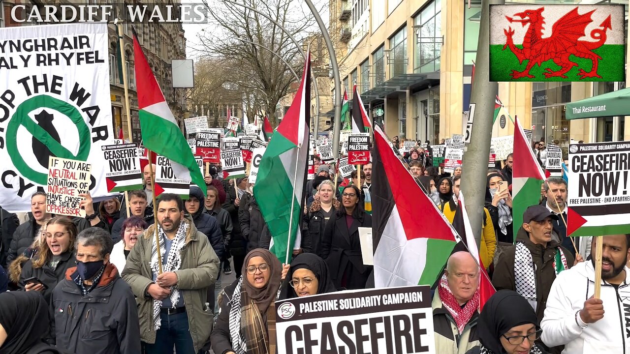 Pro-PS Protesters March to Central Library Cardiff☮️