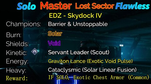 Destiny 2 Master Lost Sector: EDZ - Skydock IV Solo-Flawless 7-27-22