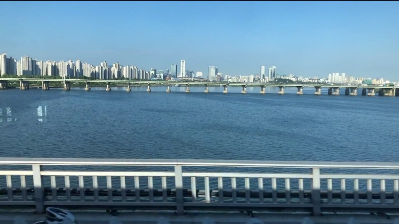 The scenery of the subway with an incredible clear sky.