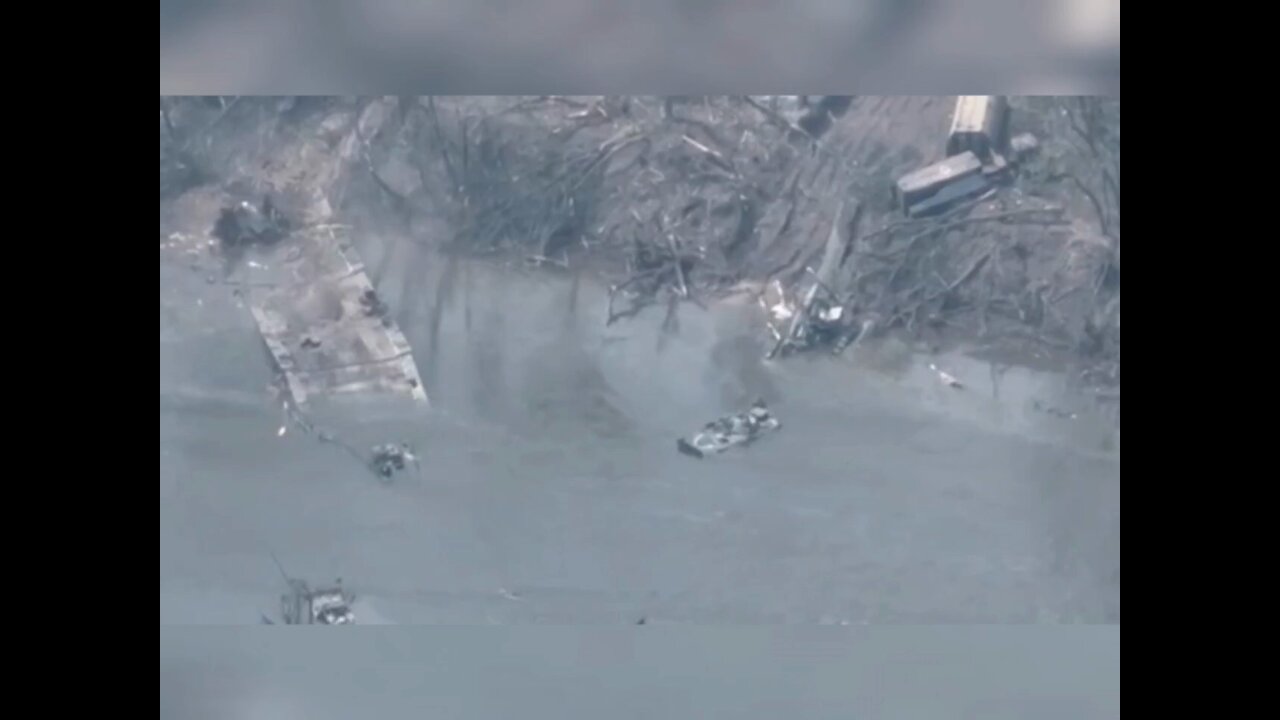 A destroyed pontoon crossing over the Seversky Donets on May 11